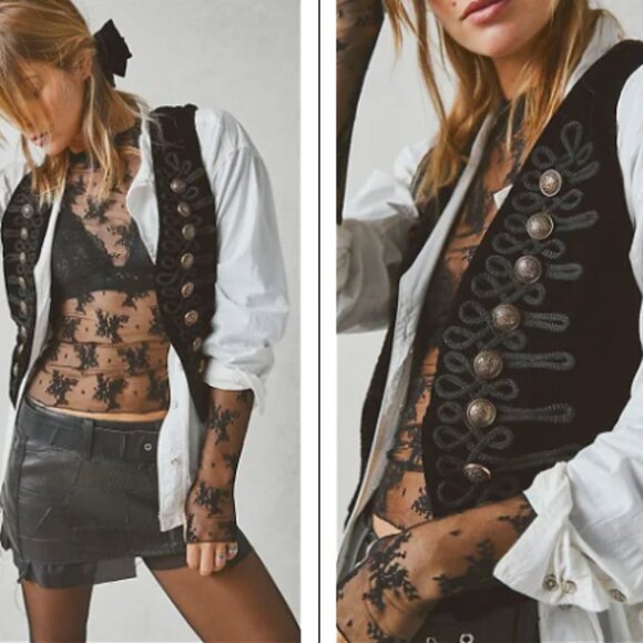 FREE PEOPLE Decorated Officer Black Vest - Picture 12 of 16